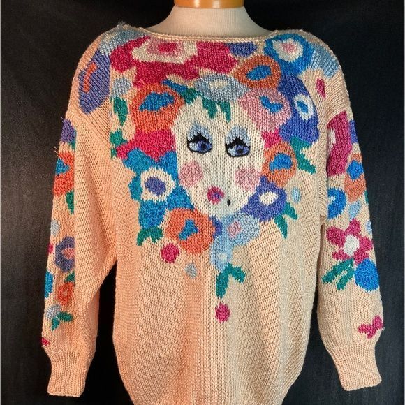 nannelle Sweaters - Vintage 80’s sparkly face mask ugly Goldberg Sweater size M dolman sleeves E136